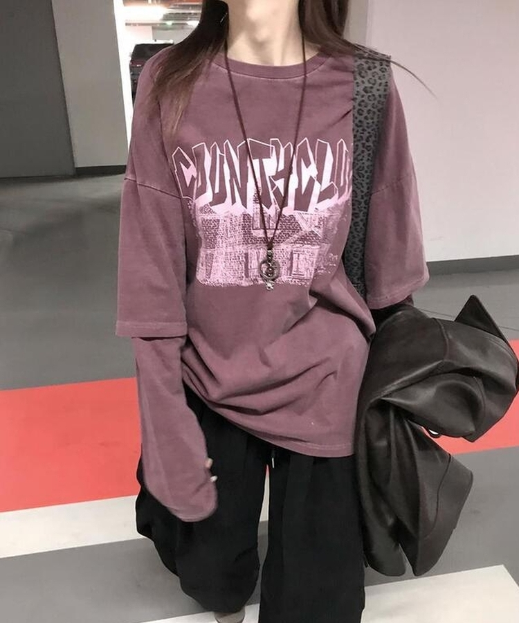 レイヤードピグメントTシャツ BURGUNDY