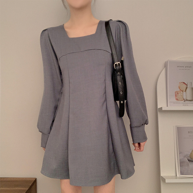 スクエアネックフレアミニワンピース GREY