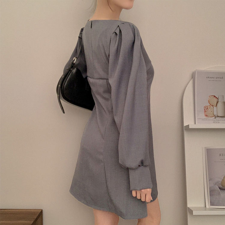 スクエアネックフレアミニワンピース GREY