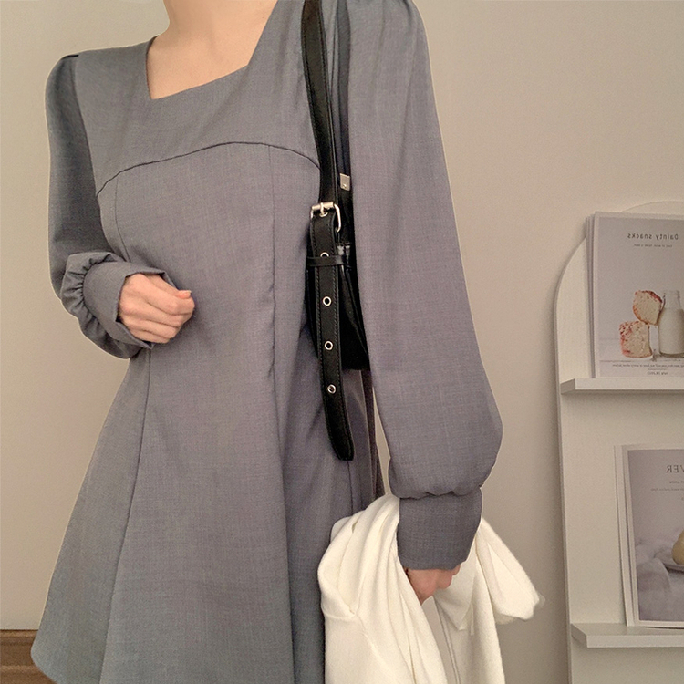 スクエアネックフレアミニワンピース GREY