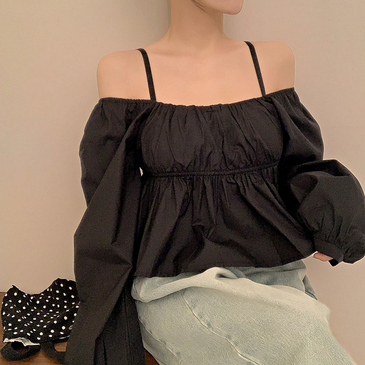スプリングオフショルダーブラウス BLACK