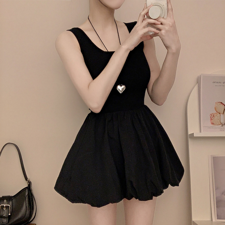 バルーンフレアレイヤードミニワンピース BLACK