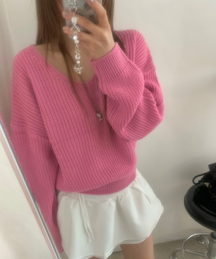 ワッぺンVネックニット(7color) PINK