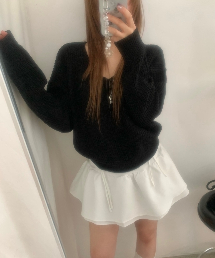 ワッぺンVネックニット(7color) BLACK