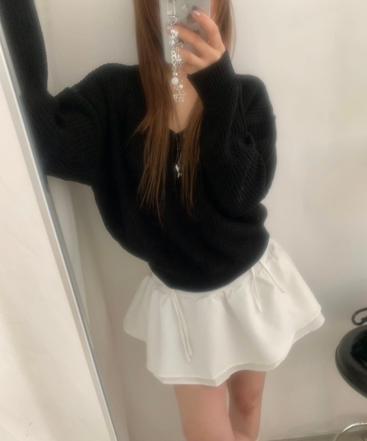 ワッぺンVネックニット(7color) BLACK