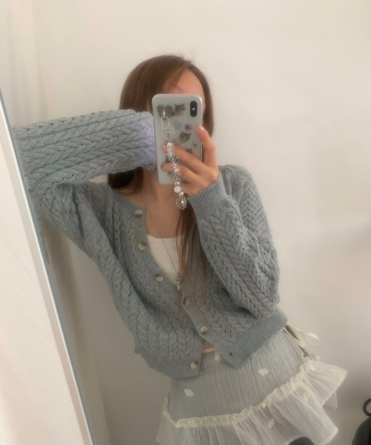 クロップケーブルボタンカーディガンニット(6color) GREY