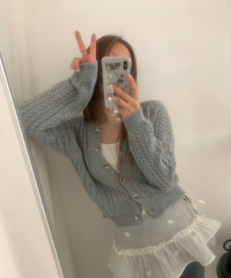 クロップケーブルボタンカーディガンニット(6color) GREY