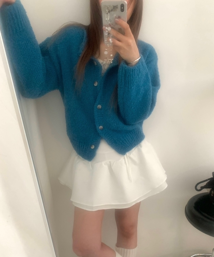ラウンドボタンカーディガンニット BLUE