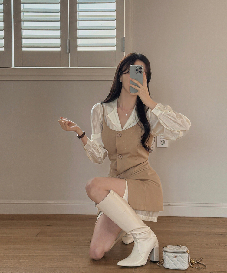 【SET】ルーズシャツ レイヤードビスチェ BEIGE
