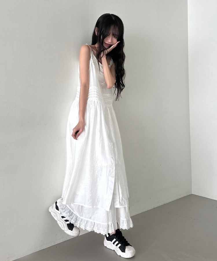 ティアードバンディングロングスカート WHITE