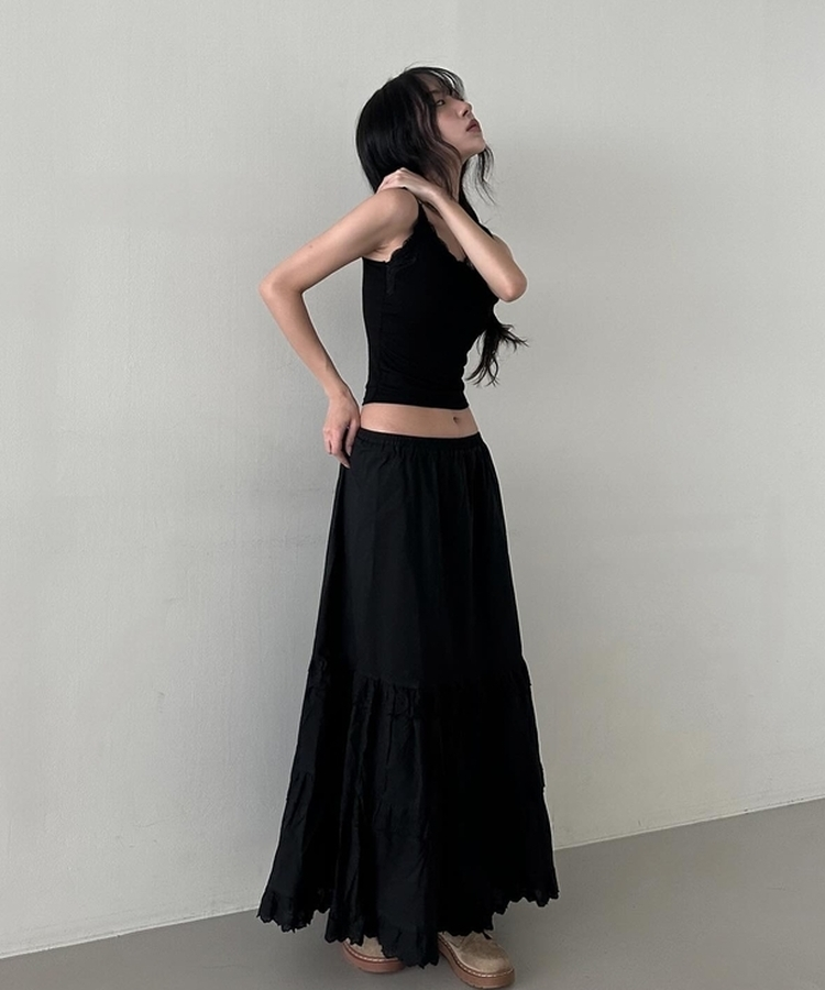 ティアードバンディングロングスカート BLACK