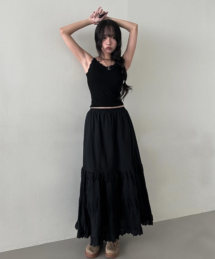 ティアードバンディングロングスカート BLACK