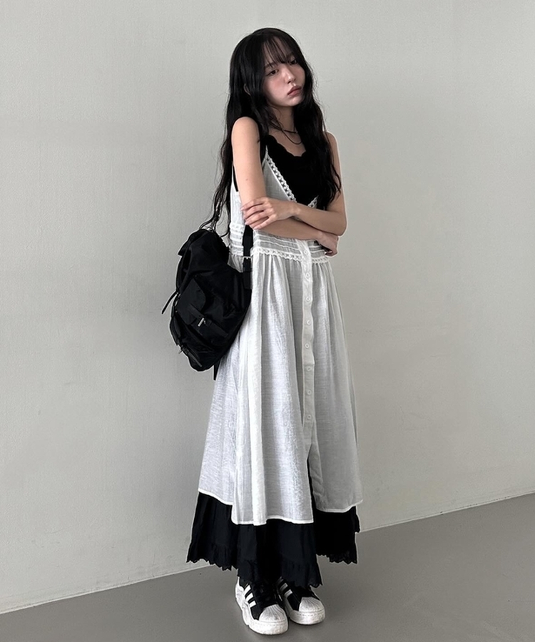 ティアードバンディングロングスカート BLACK