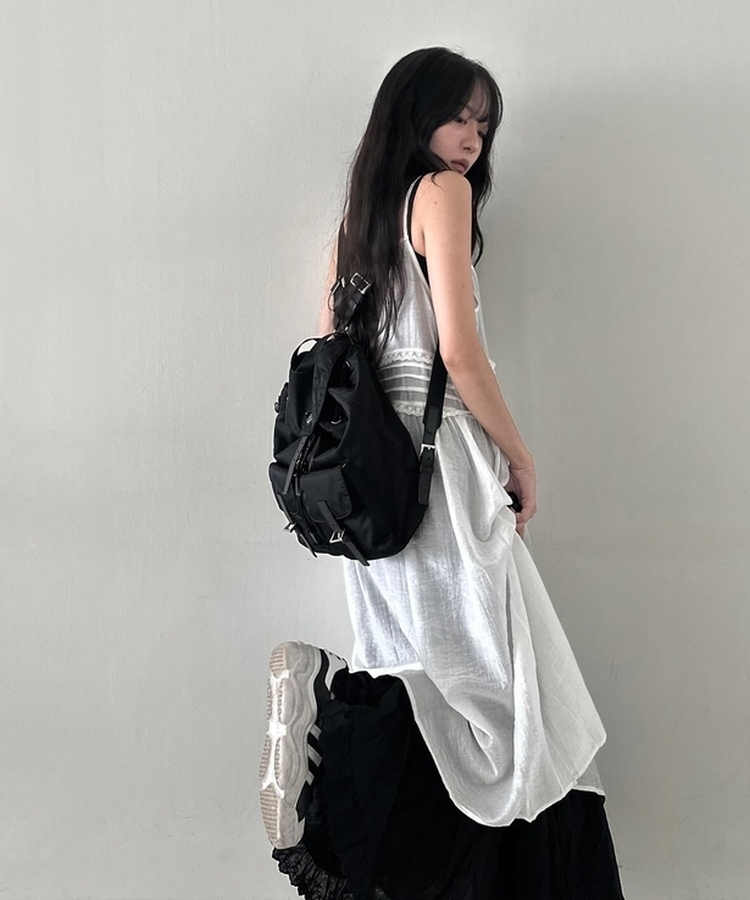 ティアードバンディングロングスカート BLACK