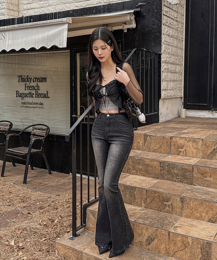 デニム 【丈別】ウォッシングスパンブーツカットデニム BLACK DENIM