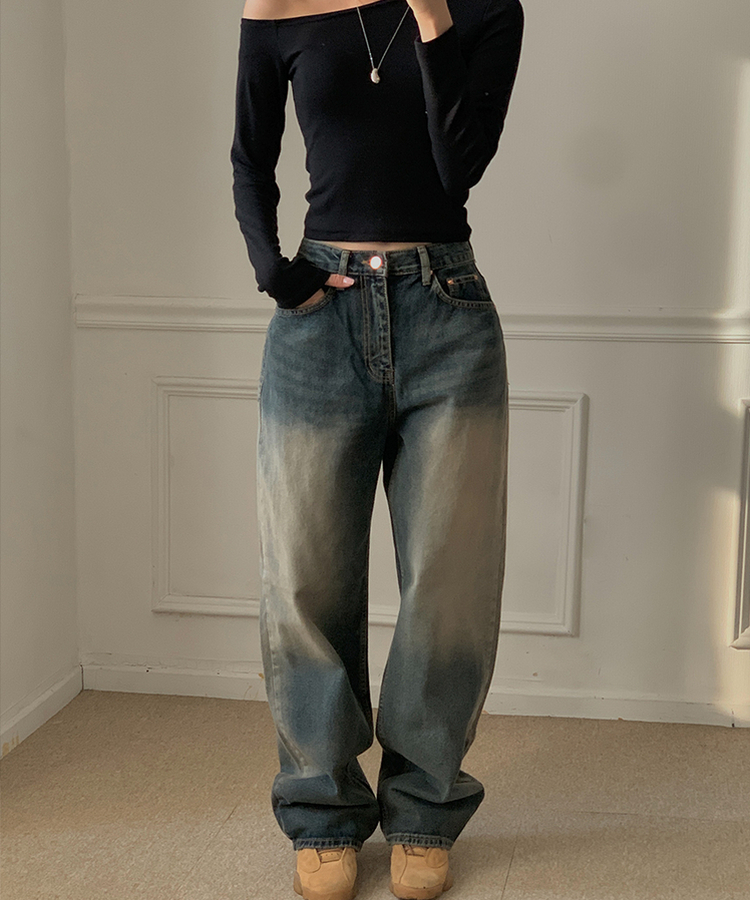ウォッシングワイドバルーンデニムパンツ DARK DENIM