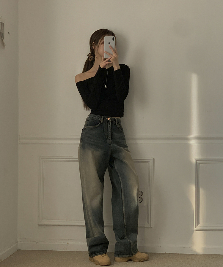 ウォッシングワイドバルーンデニムパンツ DARK DENIM