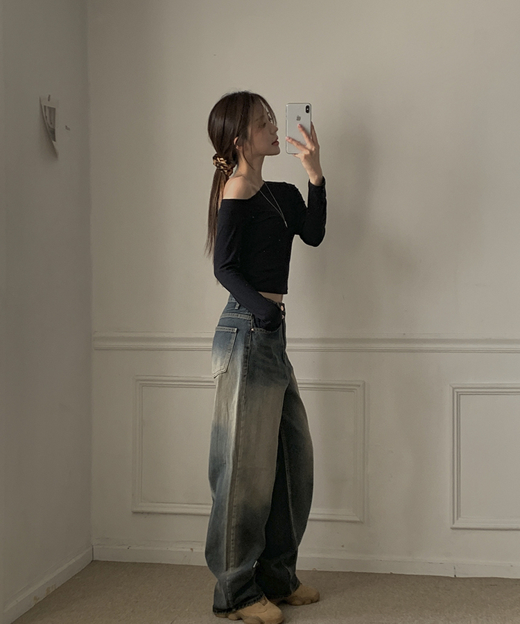ウォッシングワイドバルーンデニムパンツ DARK DENIM