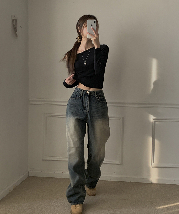 ウォッシングワイドバルーンデニムパンツ DARK DENIM