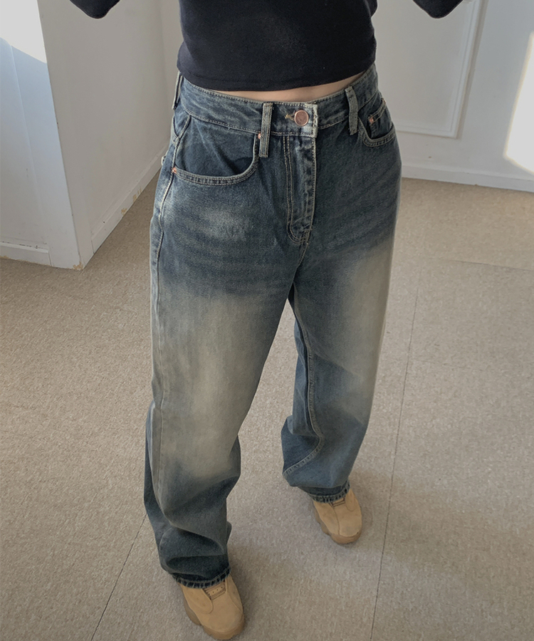 ウォッシングワイドバルーンデニムパンツ DARK DENIM