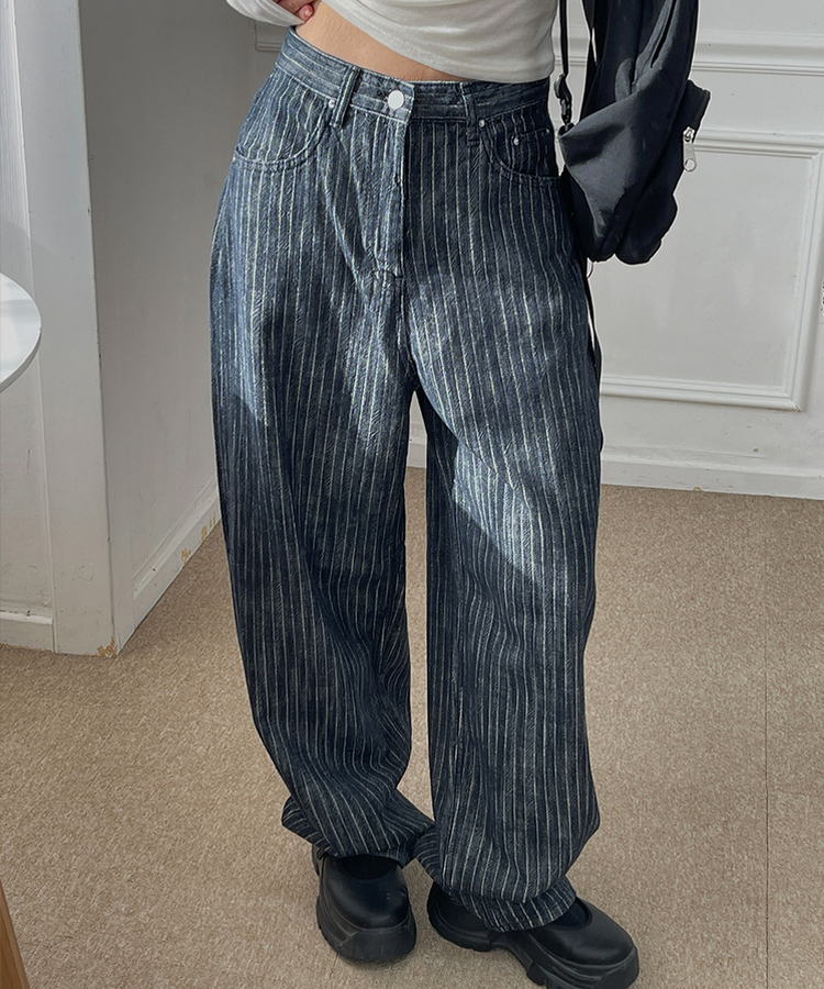 ストライプバルーンデニムパンツ DARK DENIM