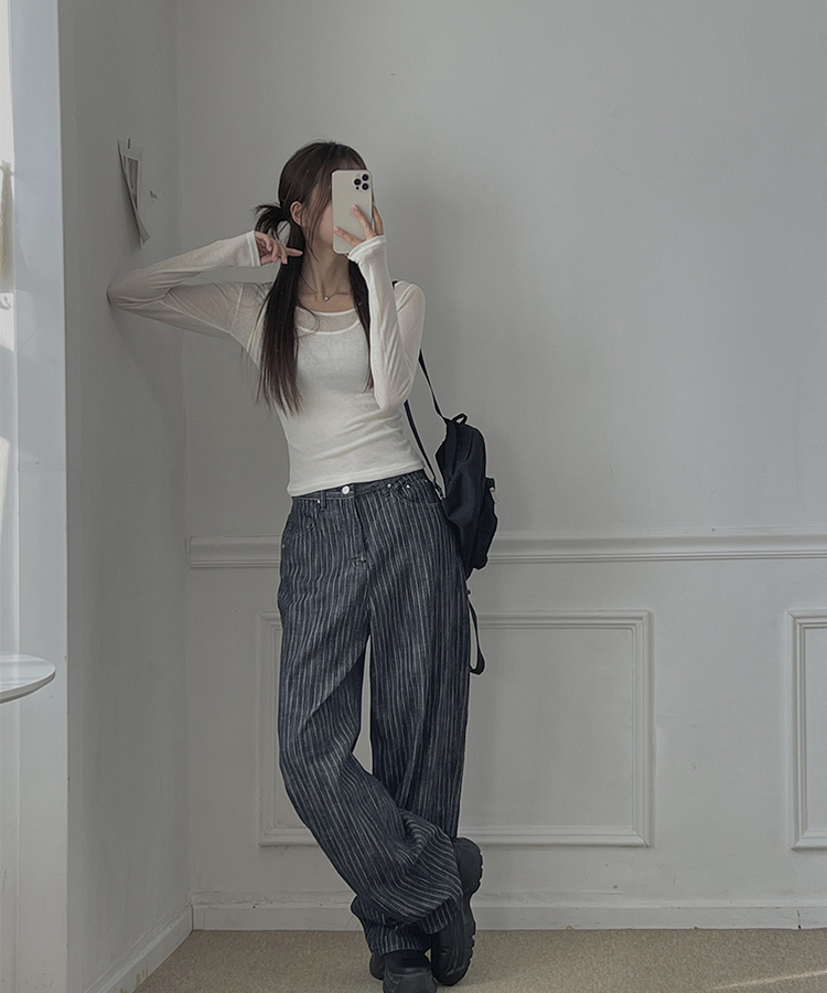 ストライプバルーンデニムパンツ DARK DENIM