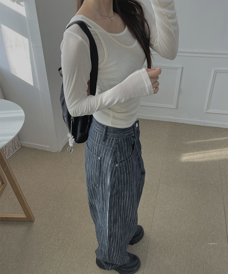 ストライプバルーンデニムパンツ DARK DENIM