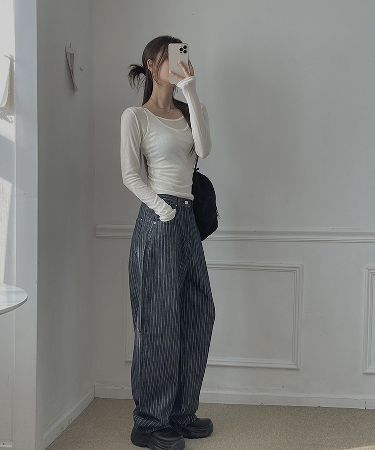 ストライプバルーンデニムパンツ DARK DENIM
