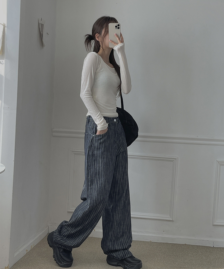 ストライプバルーンデニムパンツ DARK DENIM