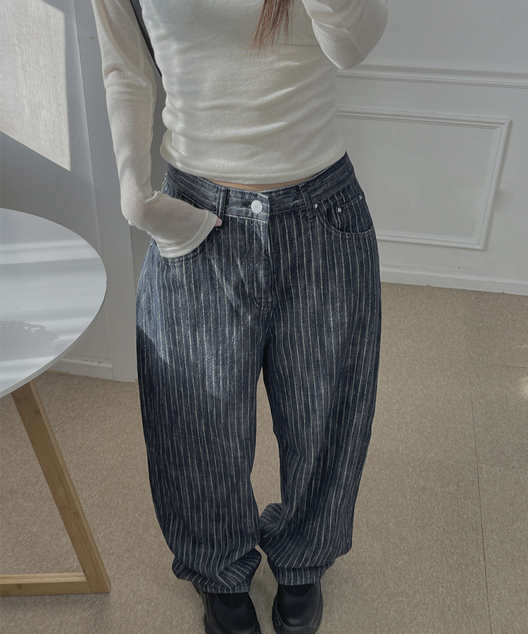 ストライプバルーンデニムパンツ DARK DENIM