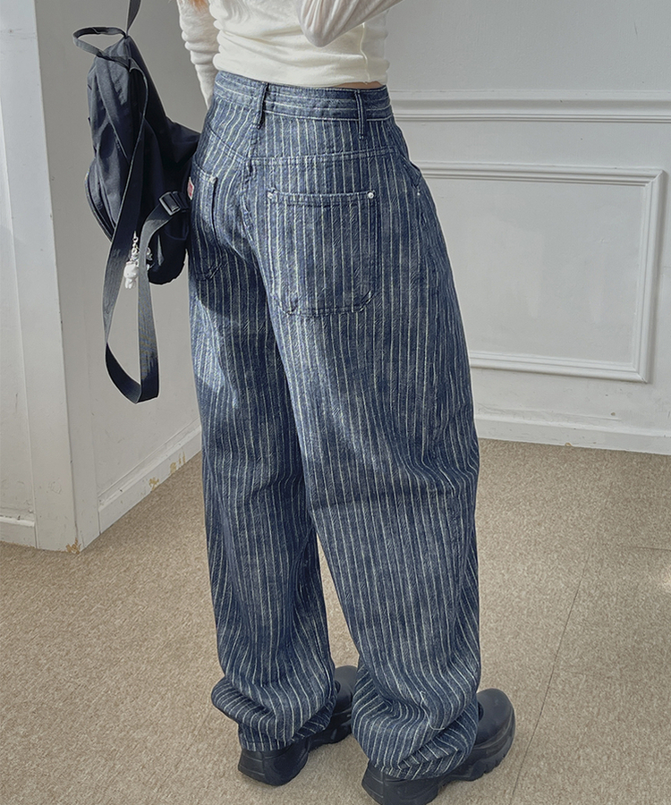 ストライプバルーンデニムパンツ DARK DENIM