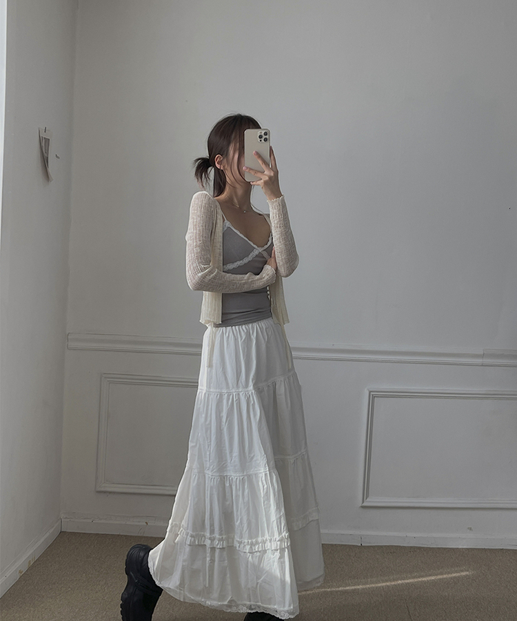 レースティアードプリーツロングスカート WHITE