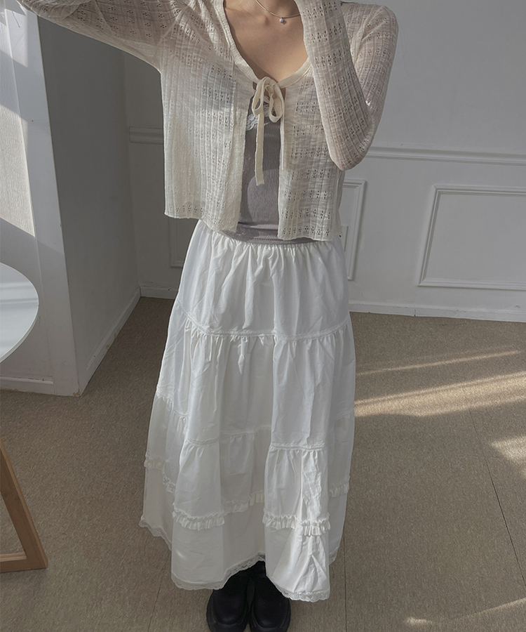 レースティアードプリーツロングスカート WHITE