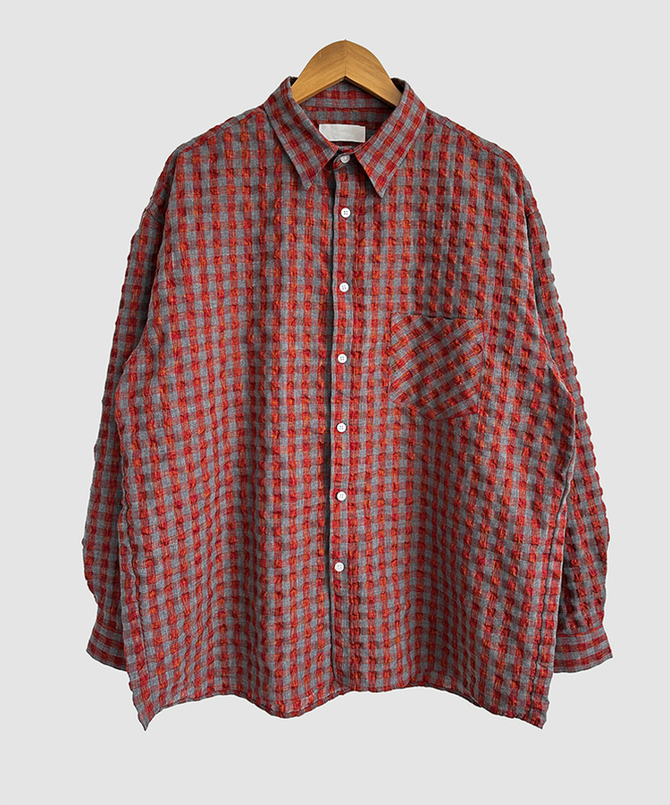 チェックリネンロングシャツ