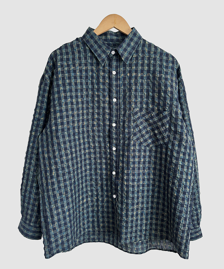 チェックリネンロングシャツ