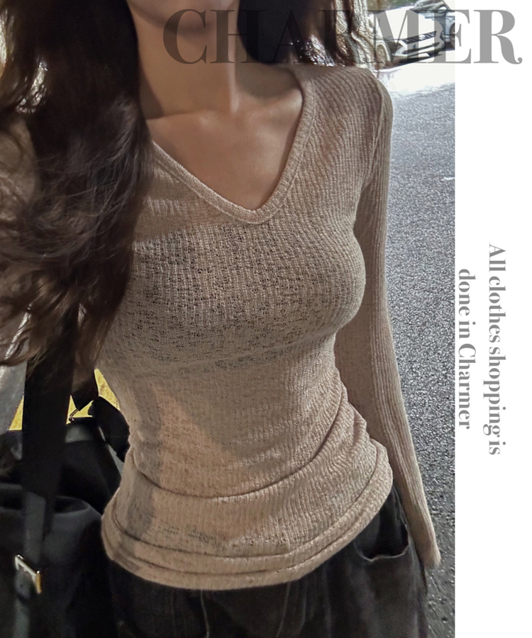 Vネックスリムニット(6color) BEIGE