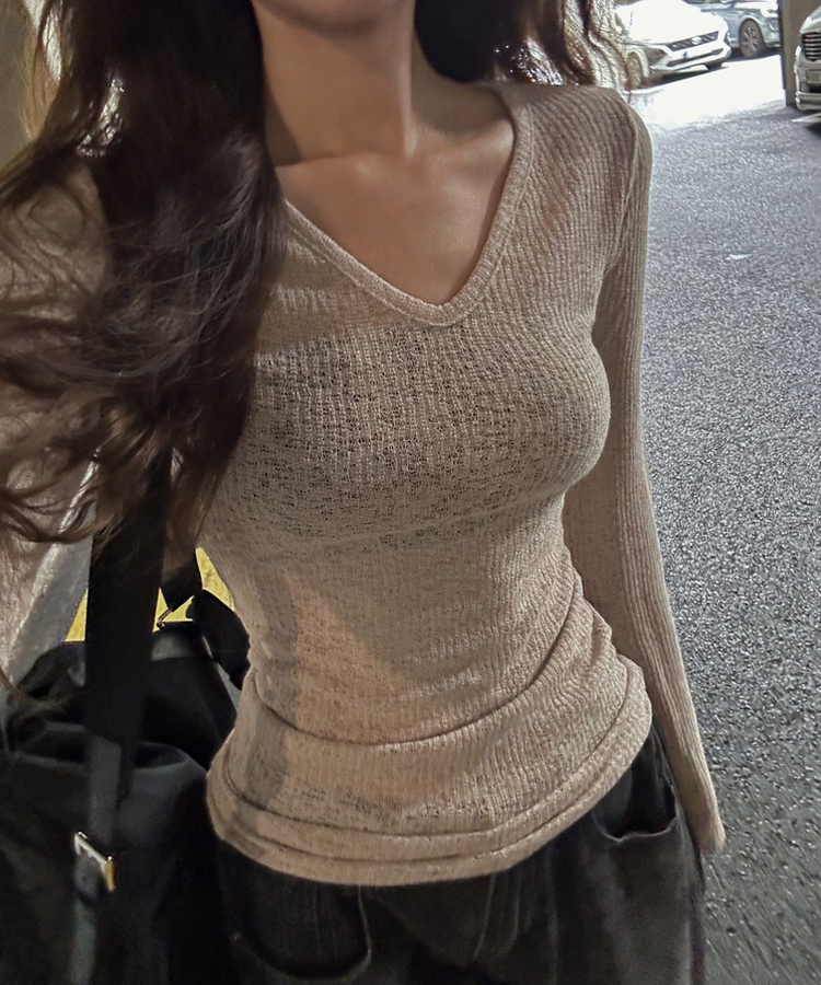 Vネックスリムニット(6color) BEIGE