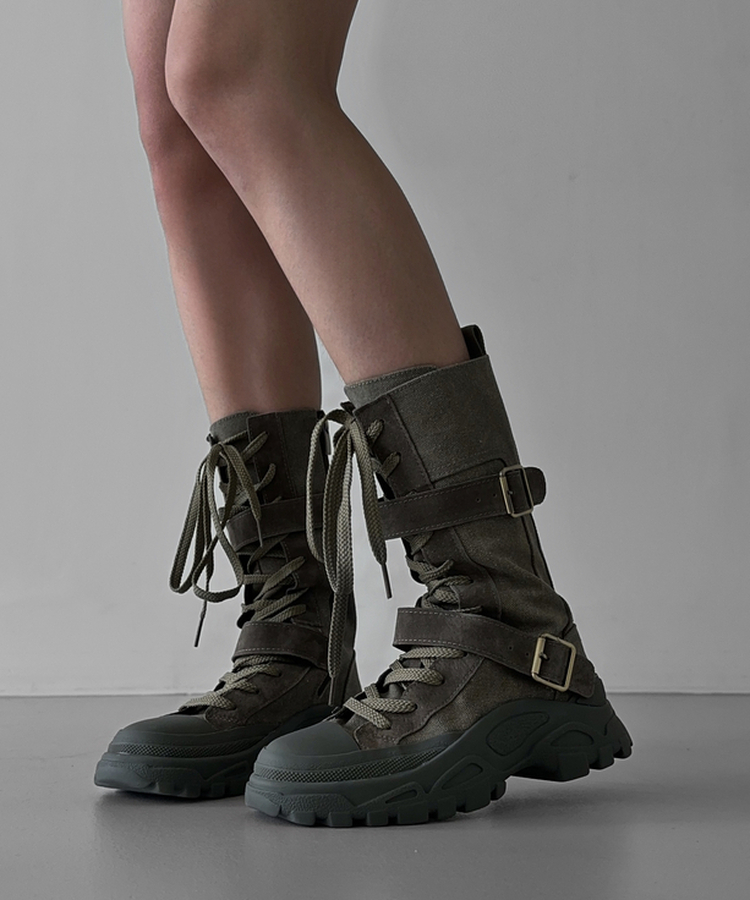 ベルトデニムウォーカーブーツ KHAKI