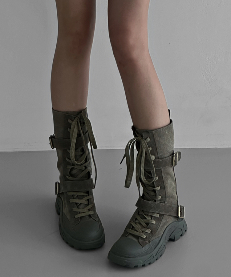 ベルトデニムウォーカーブーツ KHAKI