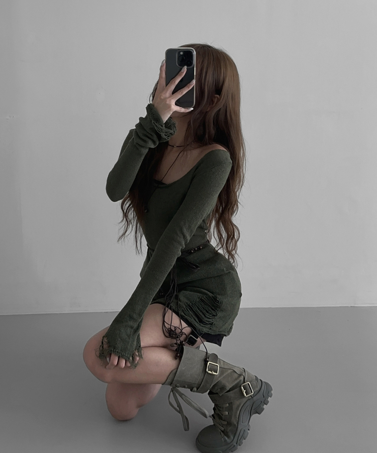 ベルトデニムウォーカーブーツ KHAKI