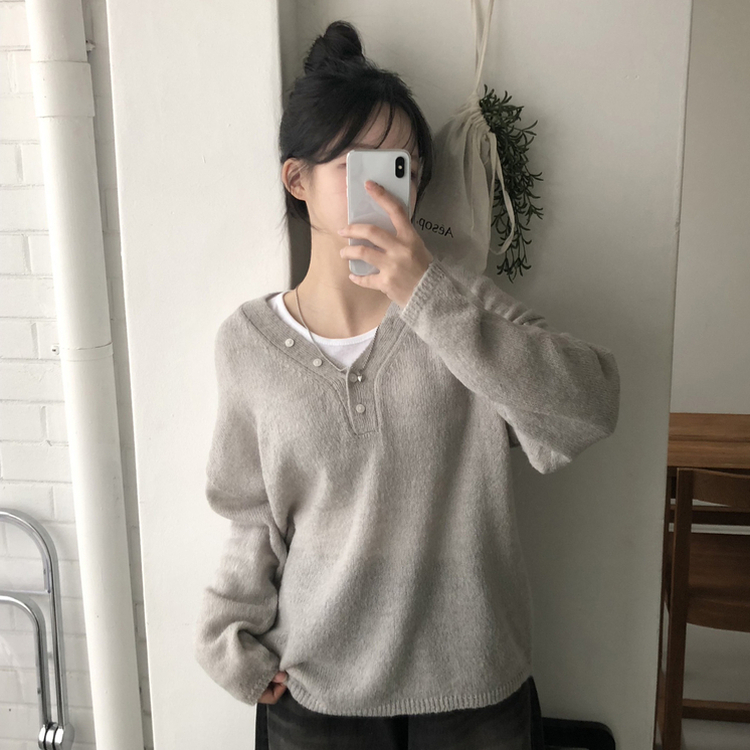アンバランスボタンアルパカニット(5color) GREY