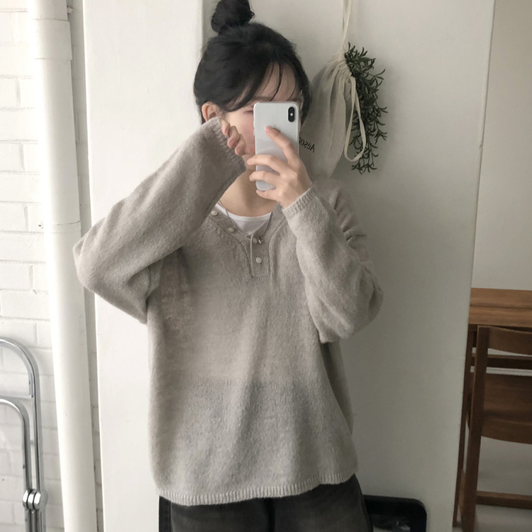 アンバランスボタンアルパカニット(5color) GREY