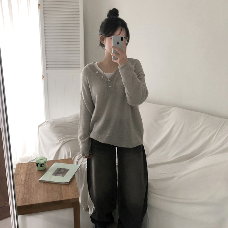 アンバランスボタンアルパカニット(5color) GREY