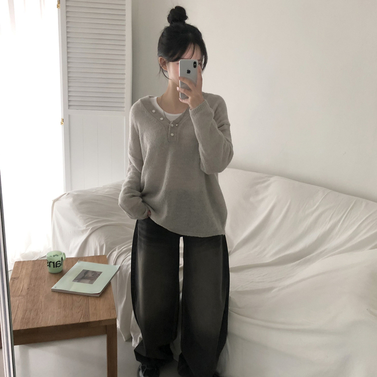 アンバランスボタンアルパカニット(5color) GREY