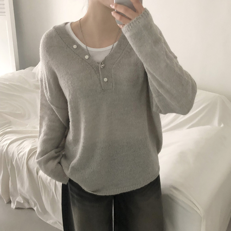 アンバランスボタンアルパカニット(5color) GREY
