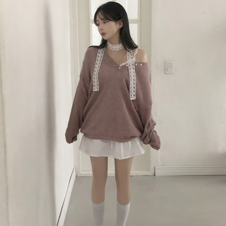 アンバランスボタンアルパカニット(5color) PASTEL PURPLE