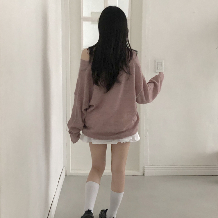アンバランスボタンアルパカニット(5color) PASTEL PURPLE