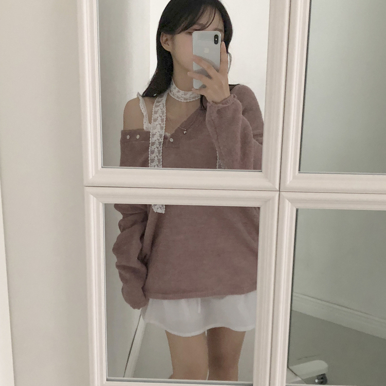 アンバランスボタンアルパカニット(5color) PASTEL PURPLE