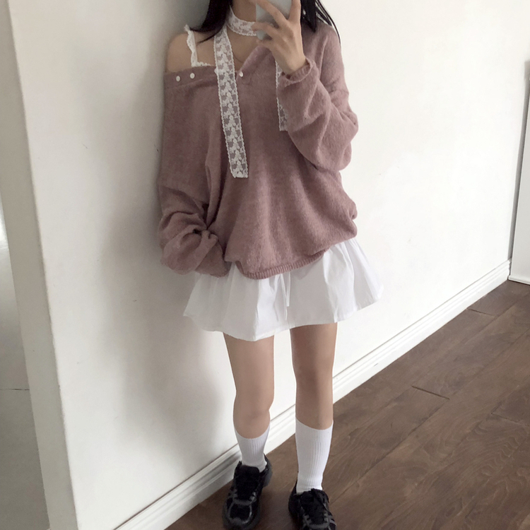 アンバランスボタンアルパカニット(5color) PASTEL PURPLE