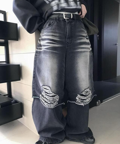 ワイド レイヤードデニムパンツ BLACK DENIM